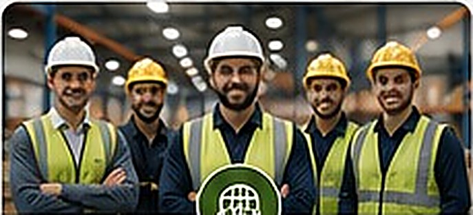 Team of workers wearing hard hats and high-visibility vests